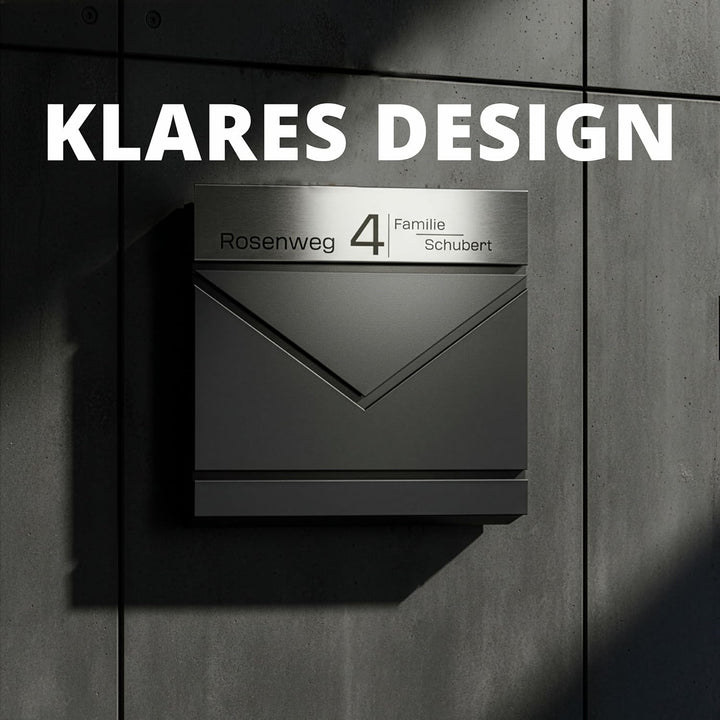Grafner Premium Briefkasten personalisiert, RAL7016 mit Zeitungsfach und 2 Schlüssel, moderner Postk