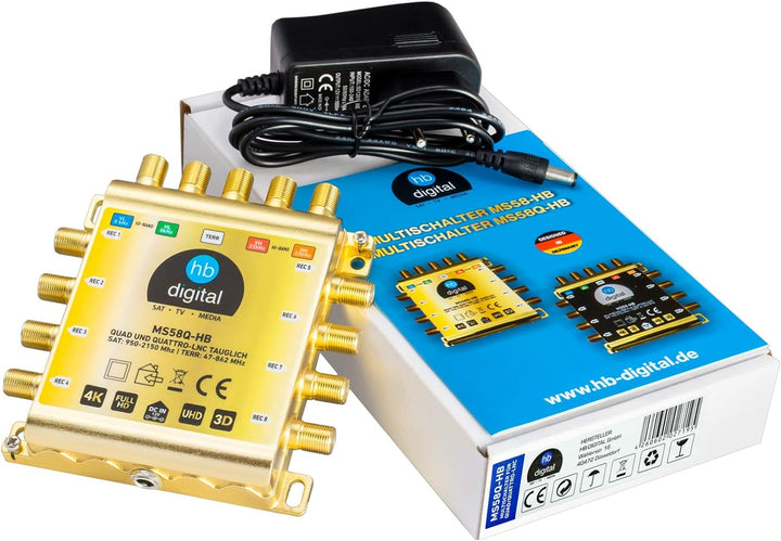 HB-DIGITAL DVB-S/S2 Multischalter 5/8 | Multiswitch Verteiler für 1 SAT, 8 Teilnehmer Satelliten Rec