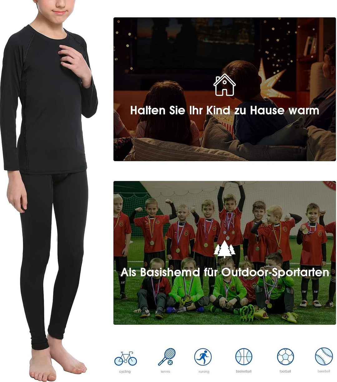 HOPLYNN 1/2er Pack Thermounterwäsche Set für Kinder Funktionsunterwäsche Skiunterwäsche Jungen Atmun