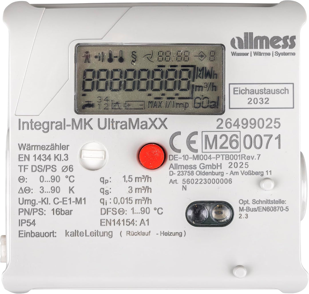 Wärmezähler Allmess Integral-MK UltraMaxx Qn 1,5 Eichung 2026 geeicht bis 2032 mit Silikonfett - Tub