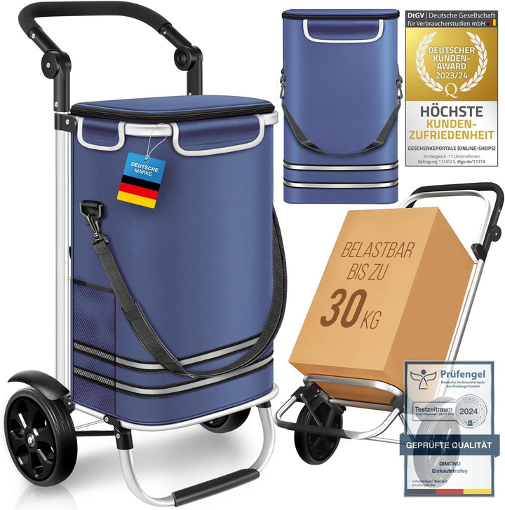 Dimono® Einkaufstrolley Rolltex Klappbarer 3 in1 Trolley zum Einkaufen; 56 Liter inkl. Kühlfach; Tra