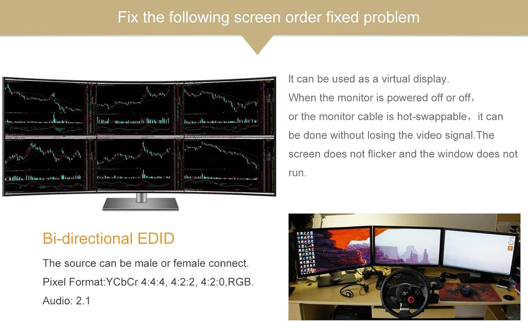 FUERAN Edid-Emulator-Adapter (4 Generation), HDMI kompatibel mit Mac Thunderbolt auf HDMI-Switches/E