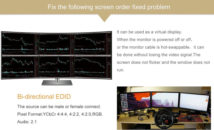 FUERAN Edid-Emulator-Adapter (4 Generation), HDMI kompatibel mit Mac Thunderbolt auf HDMI-Switches/E