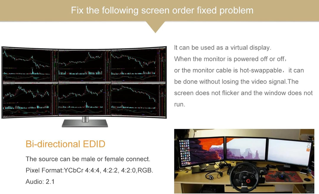 FUERAN Edid-Emulator-Adapter (4 Generation), HDMI kompatibel mit Mac Thunderbolt auf HDMI-Switches/E