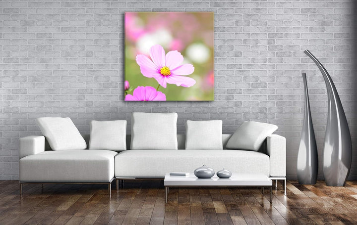 deyoli rosafarbenes Blumenmeer Format: 60x60 als Leinwandbild, Motiv fertig gerahmt auf Echtholzrahm