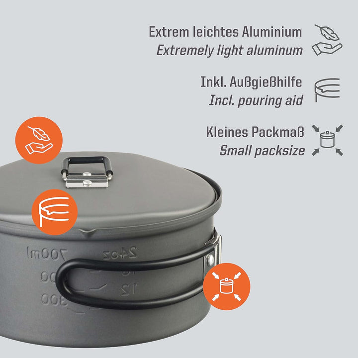 Esbit Outdoor Kochtopf 1100 ml - Camping Topf aus hartanodisiertem Aluminium - inkl. Deckel mit prak