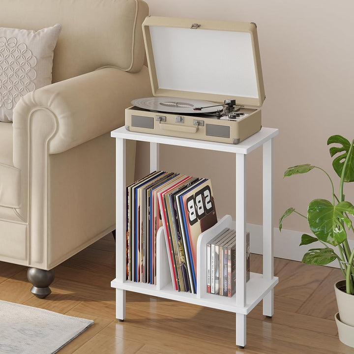 HOOBRO Plattenspieler Ständer, 2 Ebenen Schallplatten Regal, Beistelltisch, Plattenregal mit Trennwä