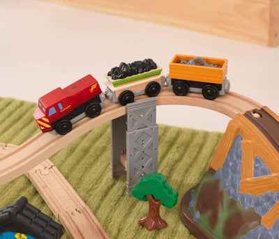 KidKraft Bucket Top Holzeisenbahn Baustelle mit Aufbewahrungsbox mit Deckel, Eisenbahn Set mit Zubeh