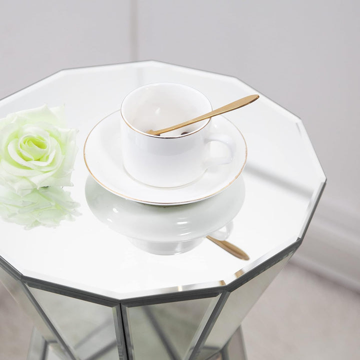 SHYFOY Runder Spiegeltisch Für Wohnzimmer Sofatisch, Moderner Beistelltisch Silber Akzent Beistellti