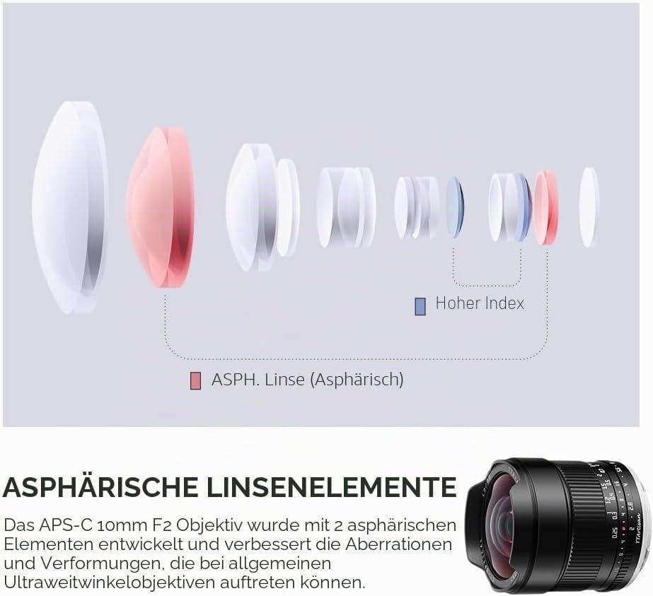 TTartisan 10mm F/2.0 Ultraweitwinkelobjektiv, kompatibel mit spiegellosen Fuji X-Mount-Kameras