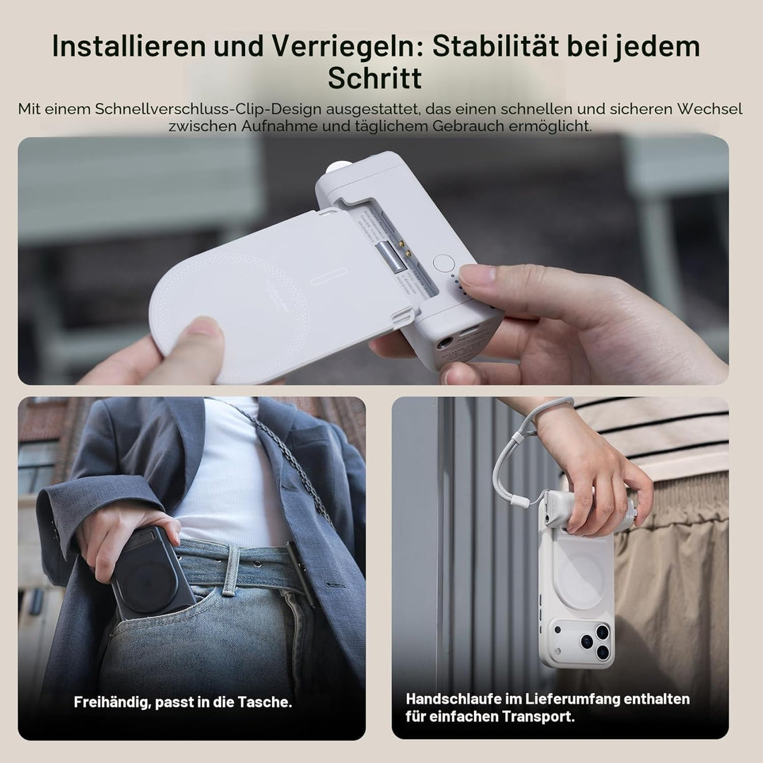 PGYTECH MagCam 2 Smartphone-Griff, 3-in-1 Modular-Kit, Bluetooth-Fernbedienung & Ladegriff & MagSafe