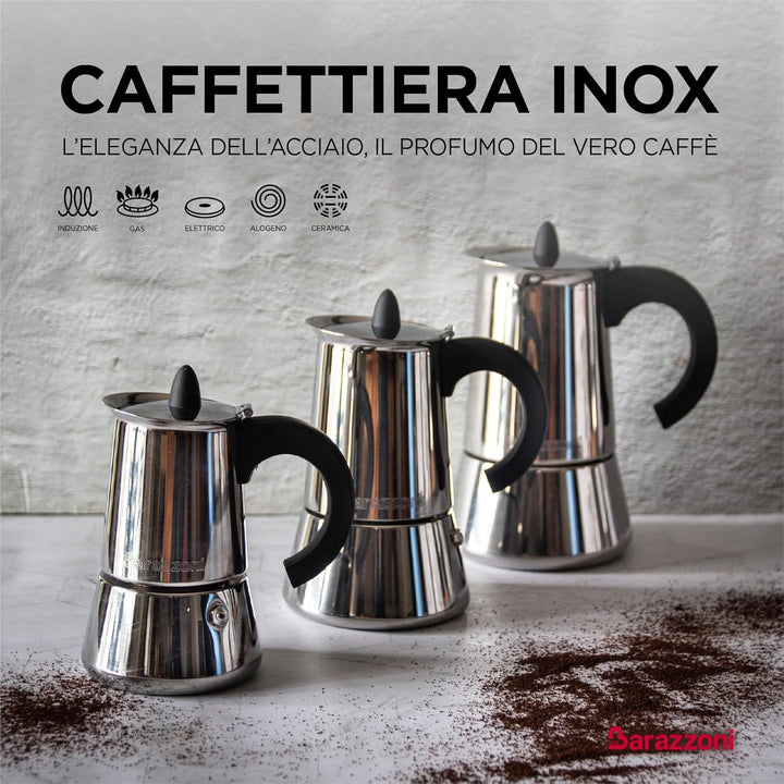 Barazzoni La Caffettiera INOX Espressokocher, 6 Tassen, Edelstahl, Grau, 11.3x14.8x19.7 cm, 11.3x14.