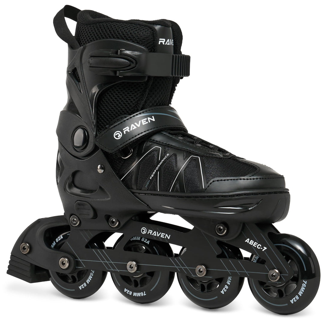 RAVEN Expert Inline Skates Inliner für Kinder und Erwachsene verstellbar 40-43 (25,5-28cm) Schwarz,