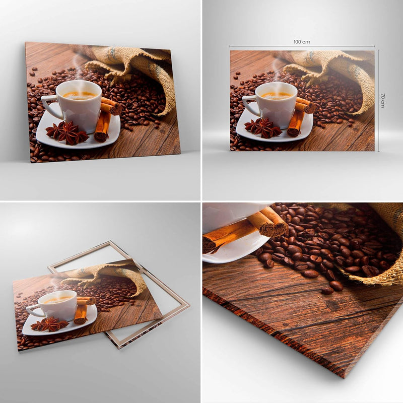 Bilder auf Leinwand 100x70cm Leinwandbild Kaffee schwarz Frühstück Schokolade Gross Wanddeko Bild Sc