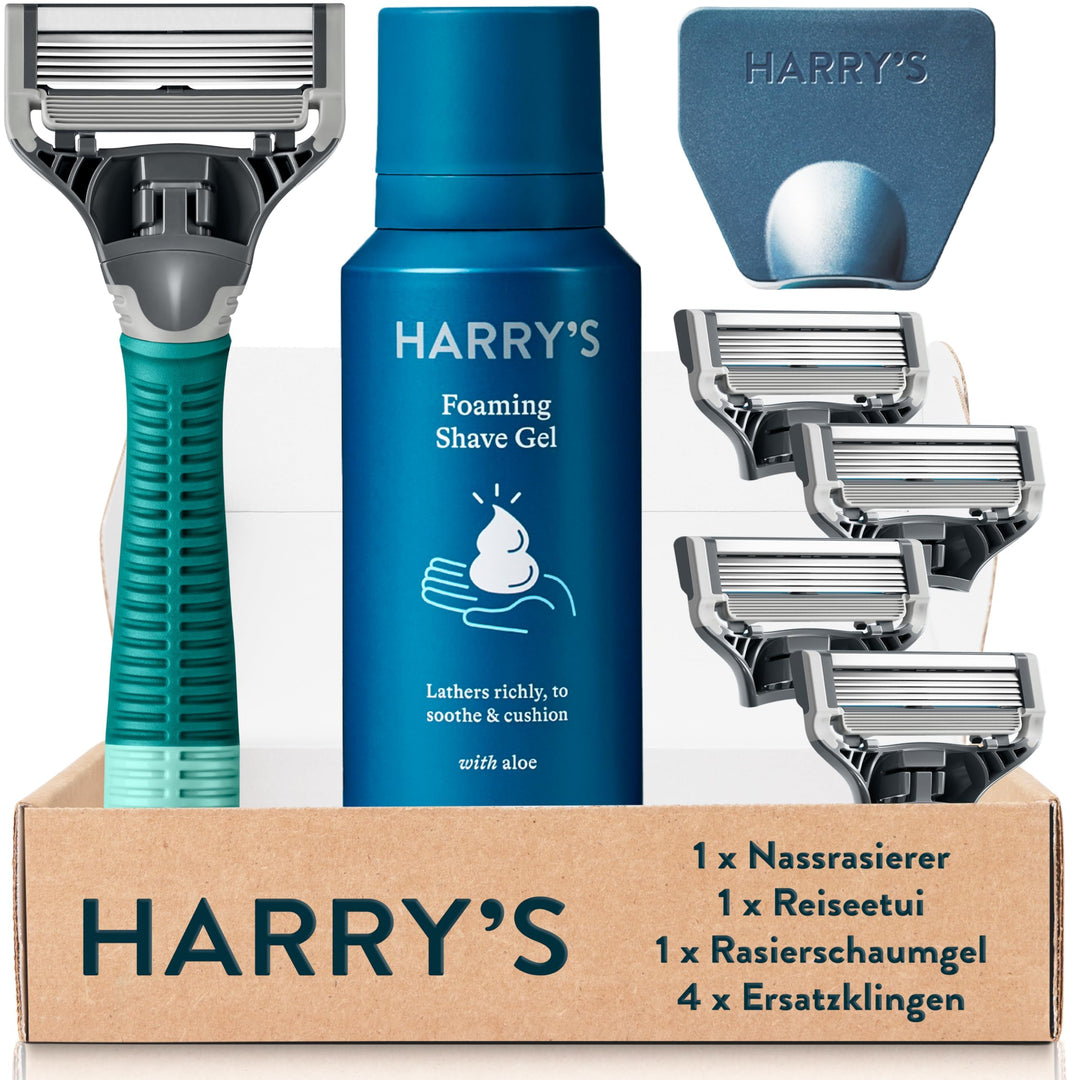 Harry’s Nassrasierer für Männer – Rasier-Set mit Grün Griff, 4 Ersatz-Rasierklingen, Reise-Klingen-C