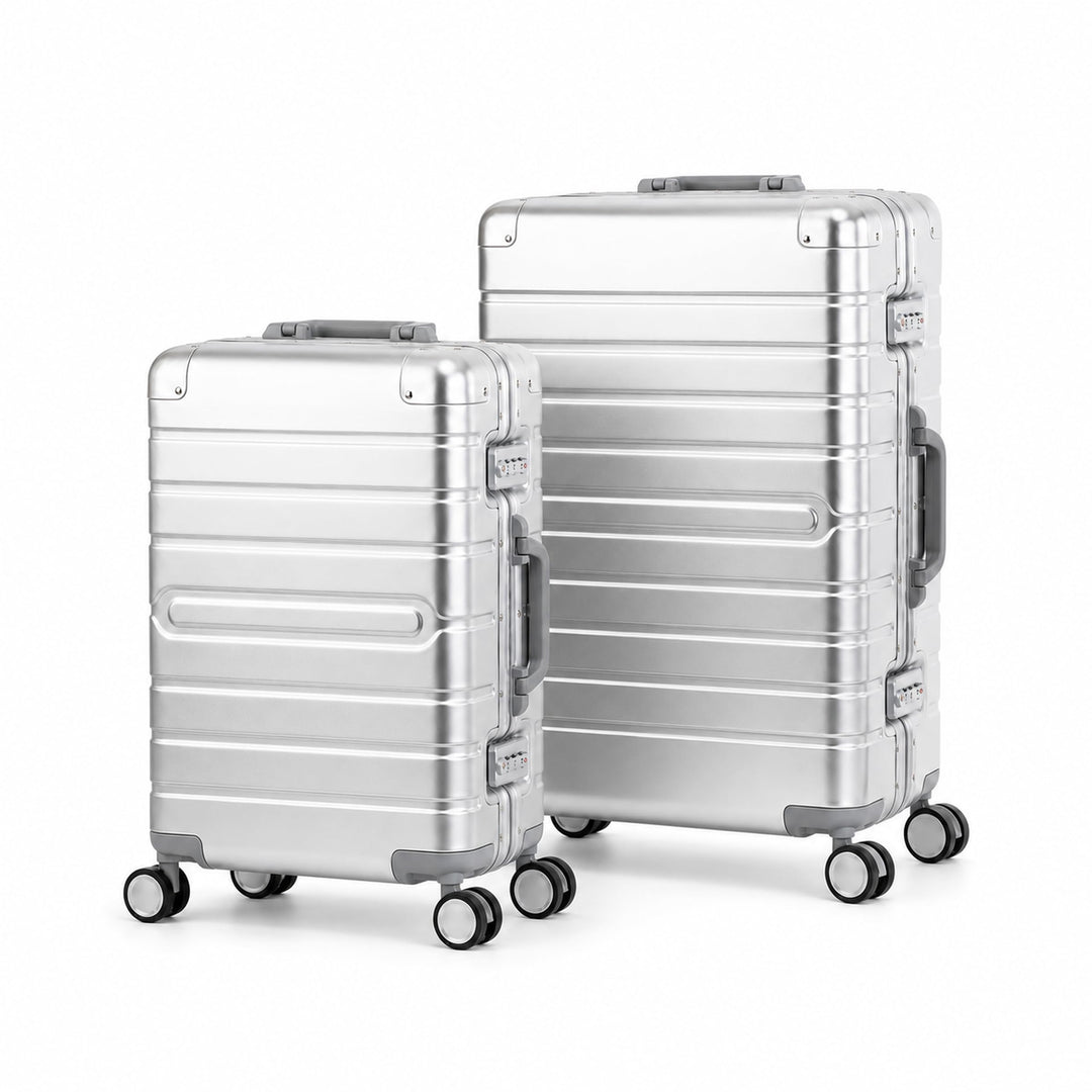 Travelhouse Oslo Alu Reisekoffer Silber S-55cm & M-65cm Hartschalenkoffer Reise Trolley Koffer Set S