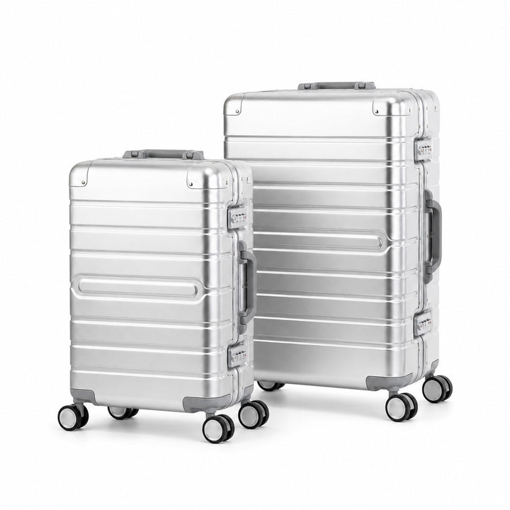 Travelhouse Oslo Alu Reisekoffer Silber S-55cm & M-65cm Hartschalenkoffer Reise Trolley Koffer Set S