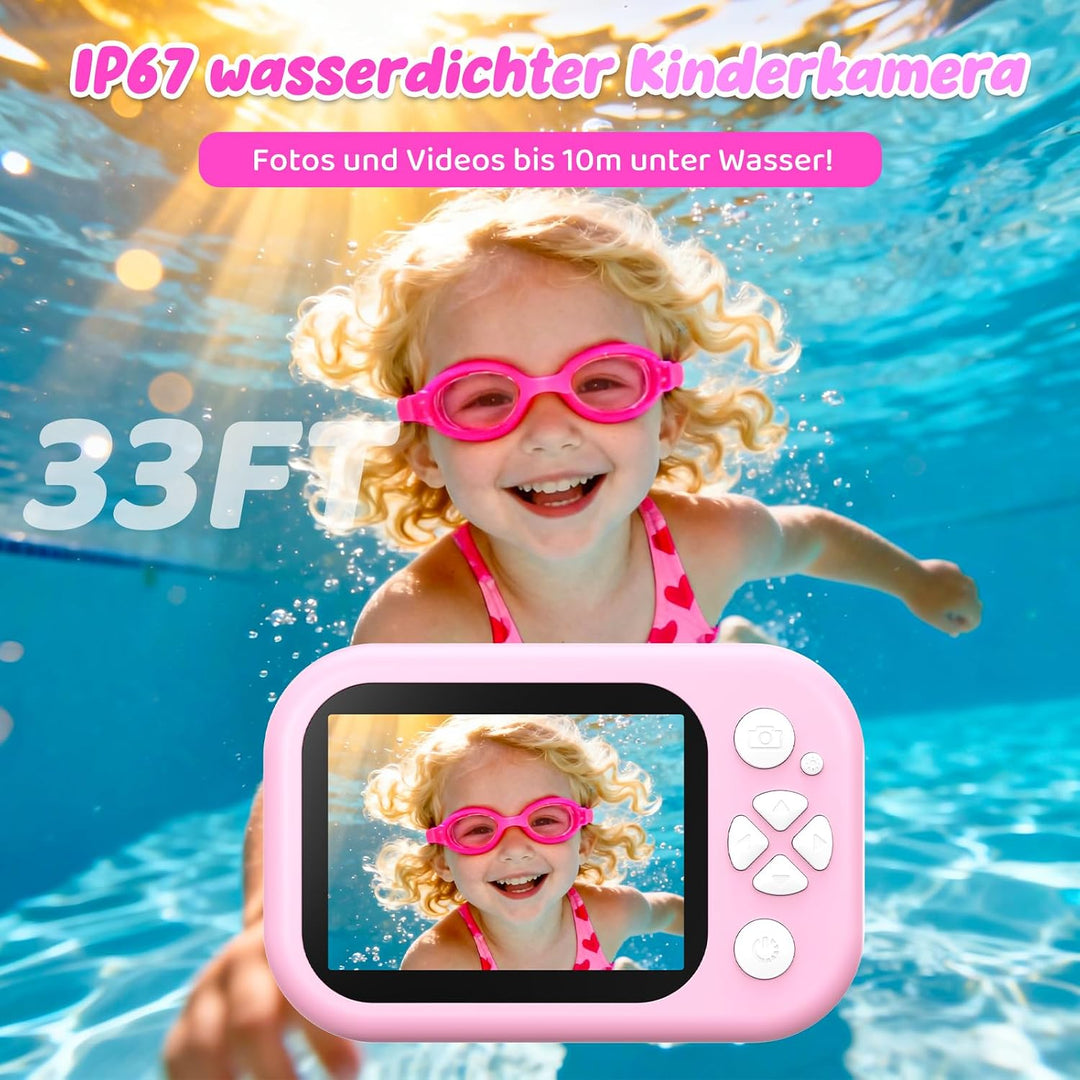 CHAKEYAKE Unterwasserkamera, IP67 10M/32.8FT Kinderkamera 1080P Digitalkamera mit 2.4" HD Bildschirm