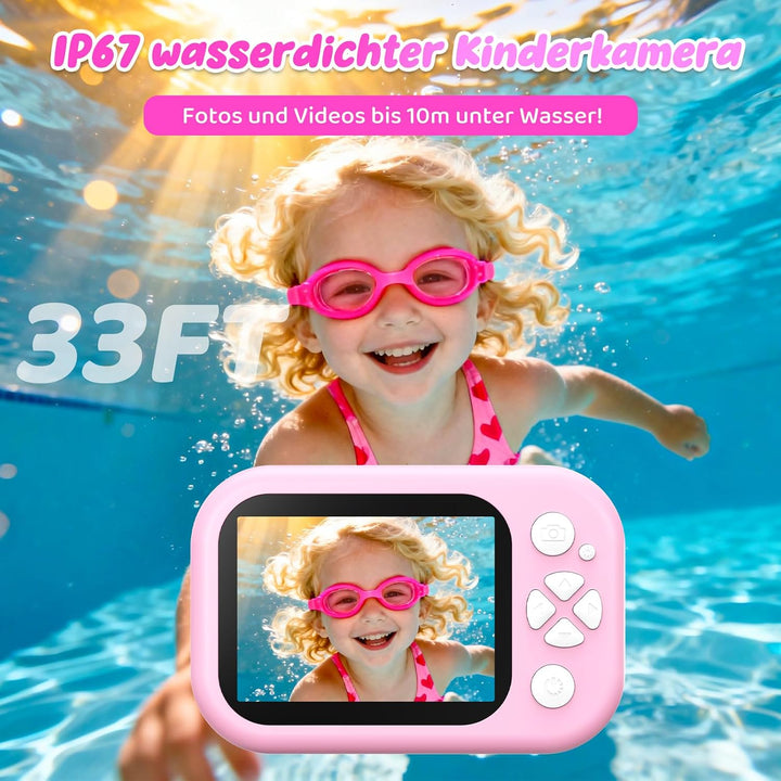 CHAKEYAKE Unterwasserkamera, IP67 10M/32.8FT Kinderkamera 1080P Digitalkamera mit 2.4" HD Bildschirm
