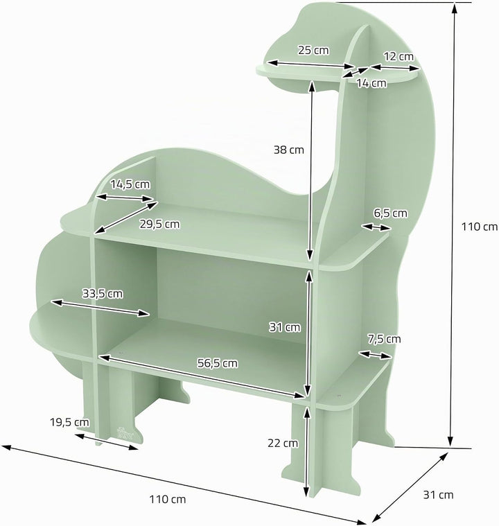 Joyz Kinderregal 3 Ebenen, Dinosaurier, Spielzeugregal Holz mit offenen Regalen, 110x31x110 cm, Büch