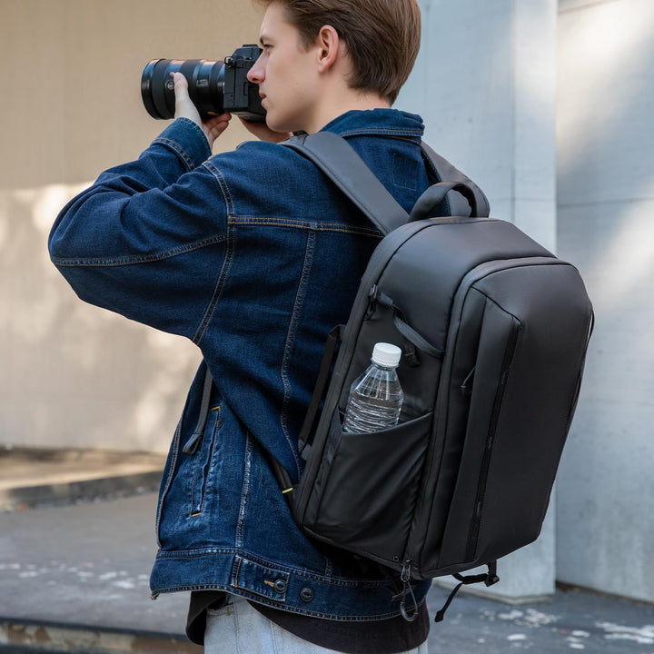 RaLeno Wasserdichter Kamerarucksack,25L+5L(erweiterbares Vorderfach) Fotorucksack, Seitentaschen mit