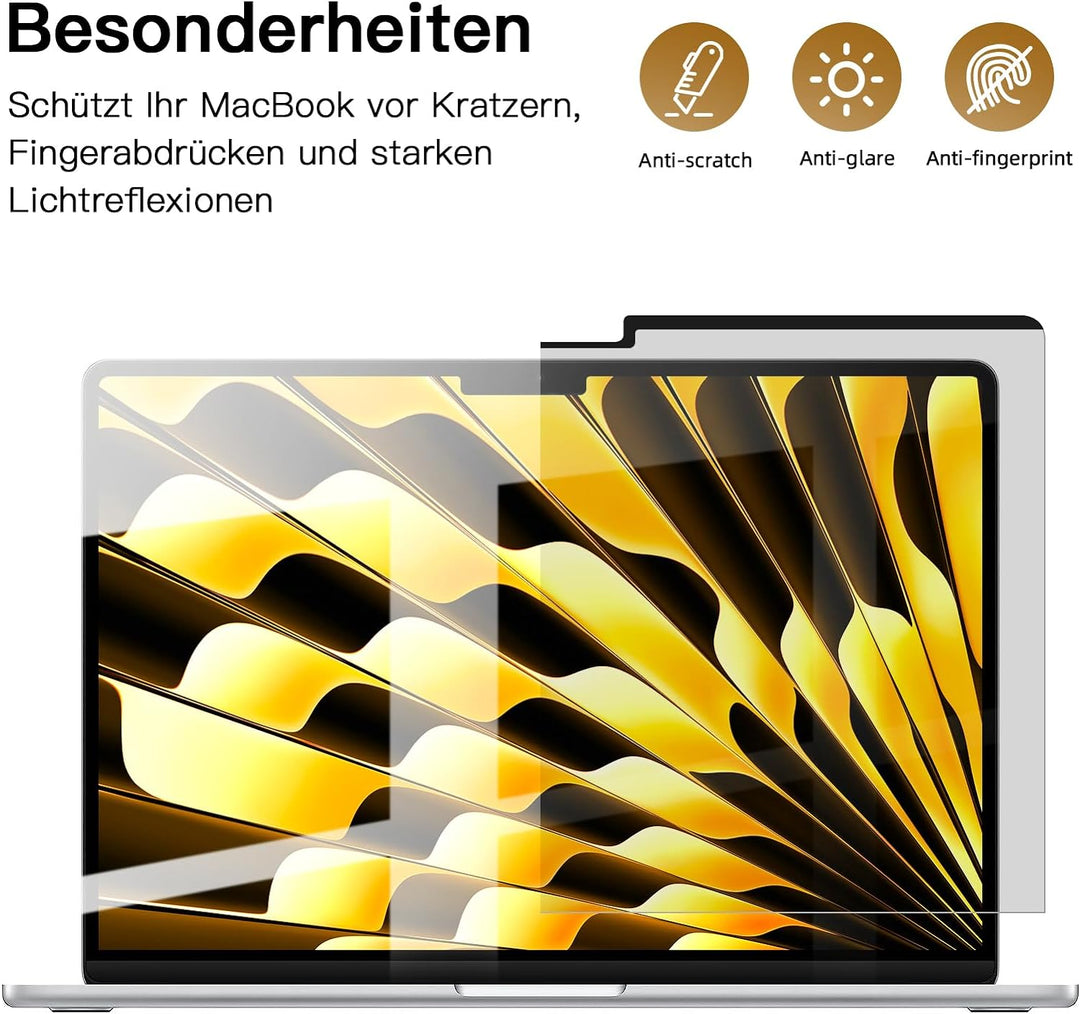 PYS Magnetischer Blickschutzfolie für MacBook Air 15" M2 Chip 2023 Sichtschutzfilter mit Webcam Schi
