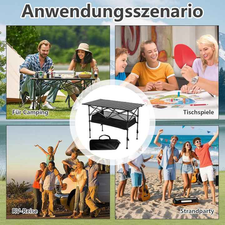 Campingtisch Klappbar, Klapptisch Höhenverstellbar 50-80cm, Camping Tisch Faltbar mit Netztasche &amp; T