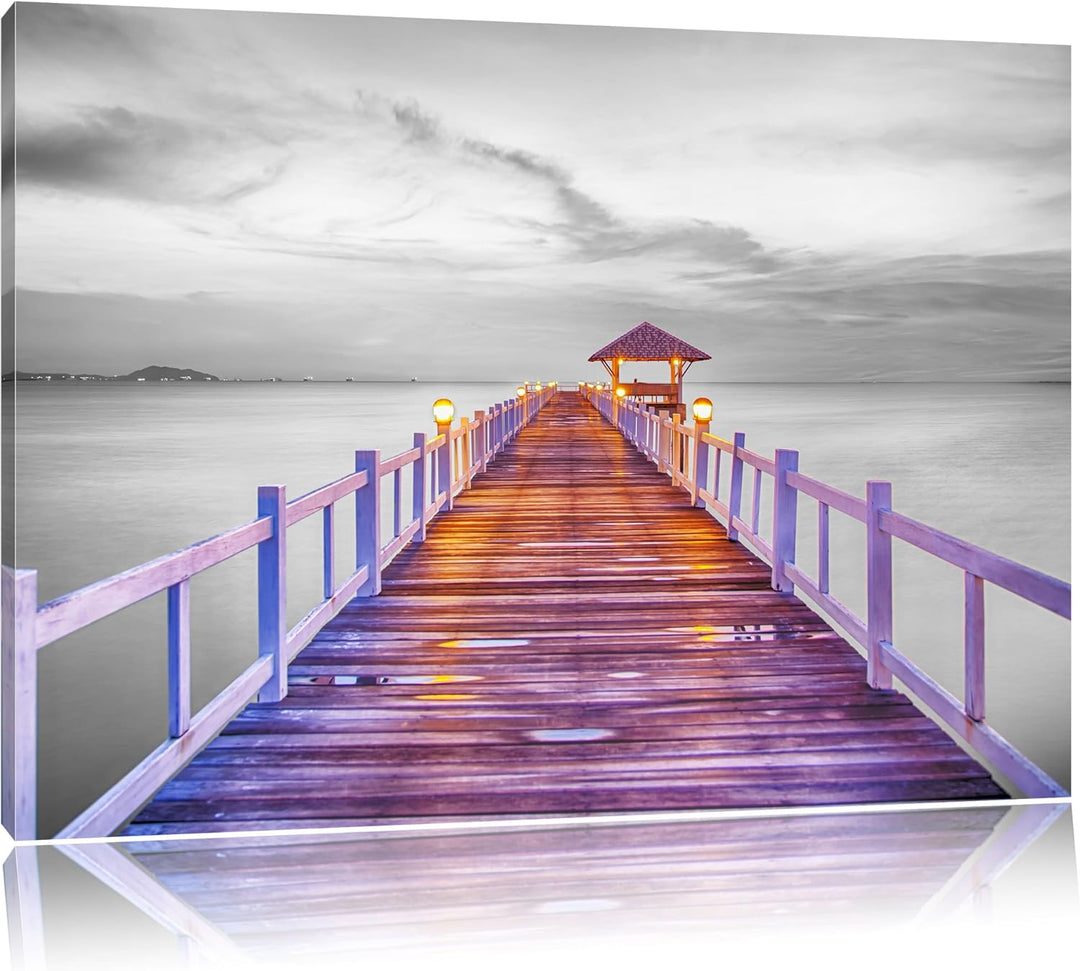 Pixxprint Steg ins Meer bei Sonnenuntergang als Leinwandbild/Grösse: 100x70 cm/Wandbild/Kunstdruck/f