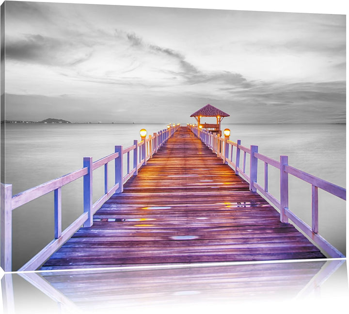 Pixxprint Steg ins Meer bei Sonnenuntergang als Leinwandbild/Grösse: 100x70 cm/Wandbild/Kunstdruck/f