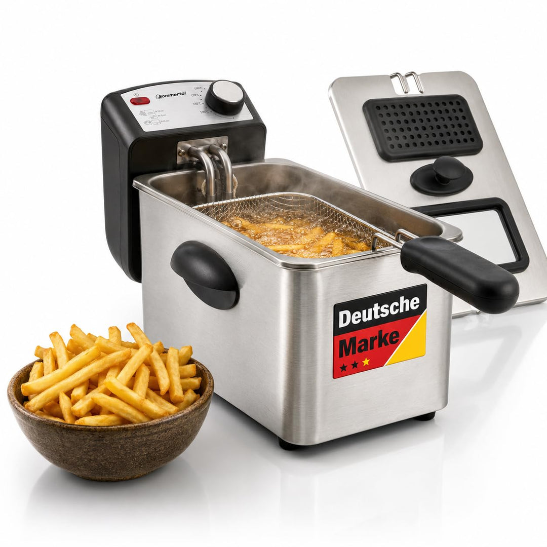Fritteuse 3L 2000W – Fritteuse mit Öl aus Edelstahl | Öl Fritteuse 130–200°C | Haushalts Fritteusen
