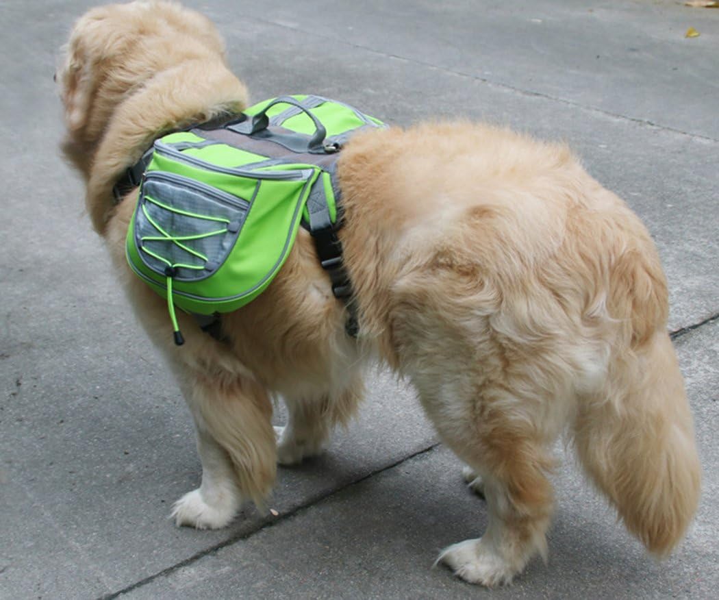 XIAOYU Hund Rucksack, verstellbare Satteltasche Kabelbaum Träger, für Reisen Wandercamping, grün, L