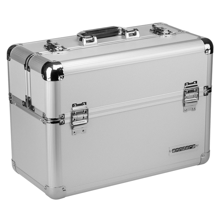 anndora® Werkzeugkoffer 24L Präsentationskoffer Etagenkoffer Silber + Schlüssel, Silber