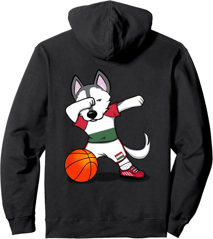 Dabbing Husky Hund Ungarn Basketball Mannschaft Flagge Sport Pullover Hoodie
