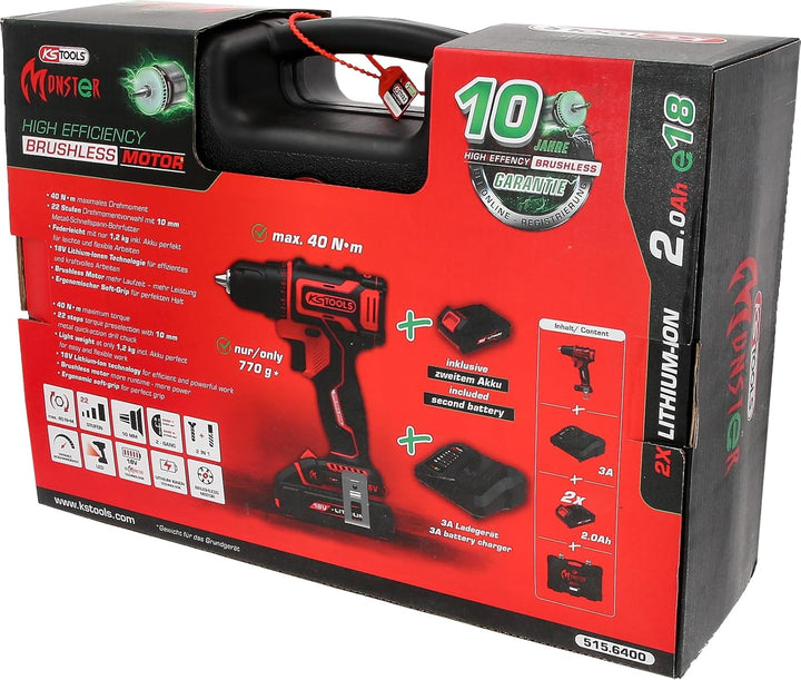 KS Tools 515.6400 eMONSTER Brushless-Akku-Bohr-Schrauber-Satz, 4-tlg