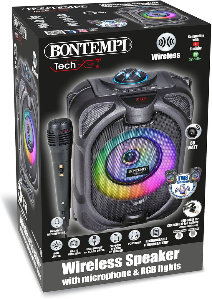 Bontempi | SonicSync - Drahtloser Verstärker Karaoke mit dynamischem Mikrofon, Lichteffekten und Ech