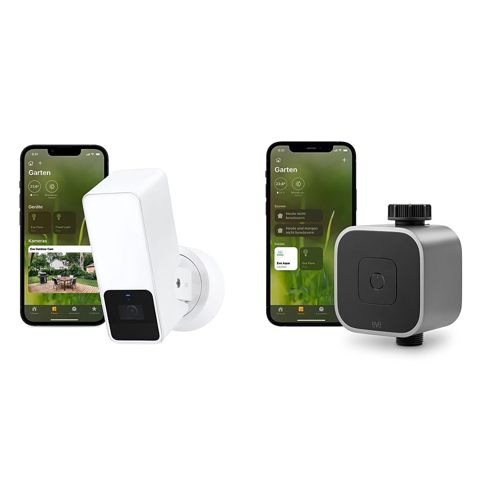 Eve Outdoor Cam (White Edition) – Smarte Überwachungskamera & Aqua – Smarte Bewässerungssteuerung pe