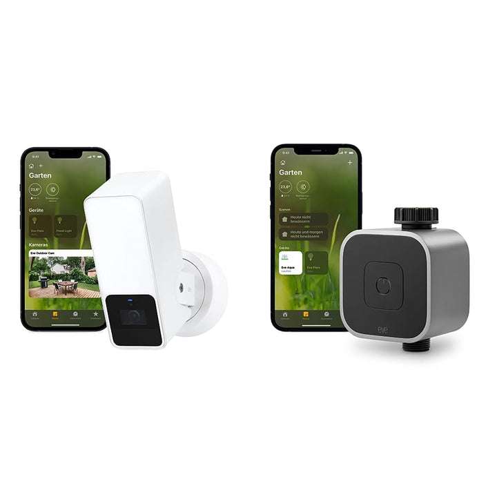 Eve Outdoor Cam (White Edition) – Smarte Überwachungskamera & Aqua – Smarte Bewässerungssteuerung pe