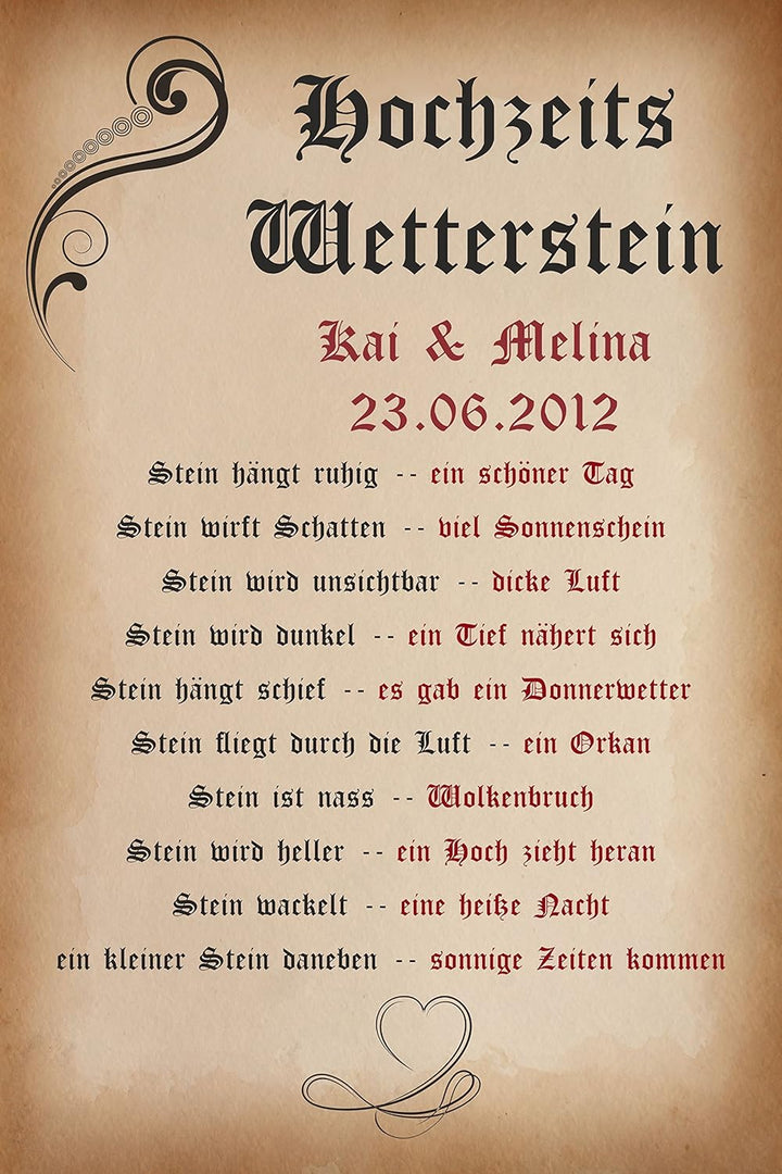 Melis Folienwerkstatt Schild - Hochzeits Wetter-Stein - 60x40cm | 3mm Aluverbund – S00352-010 20 VAR