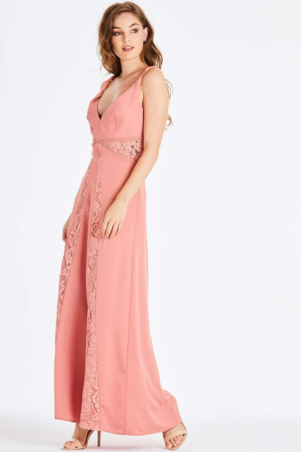 Little Mistress Damen Miranda Lace Plunge Maxi Dress Kleid, Orange (Desert Flower 001), 36 (Herstell