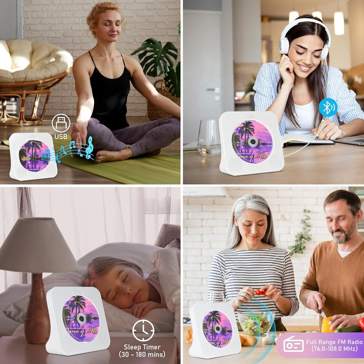 Desktop-CD-Player mit Bluetooth 5.0, integriertem HiFi-Lautsprecher, Fernbedienung, Staubschutzhülle