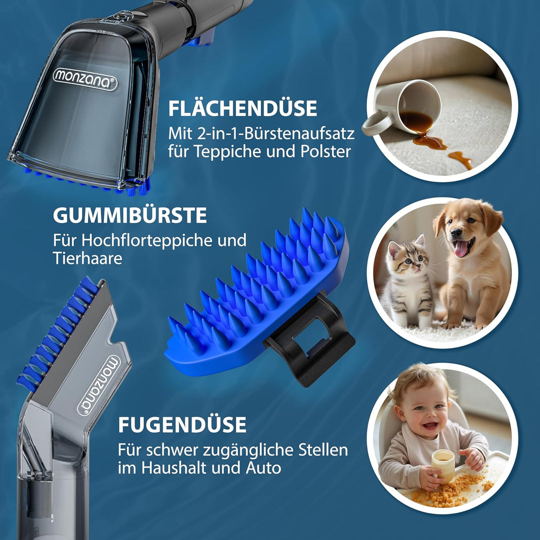 MONZANA® Waschsauger Polsterreiniger Gerät mit 2-in-1 Bürstenaufsatz für Teppiche & Polster 1,2 m Sc
