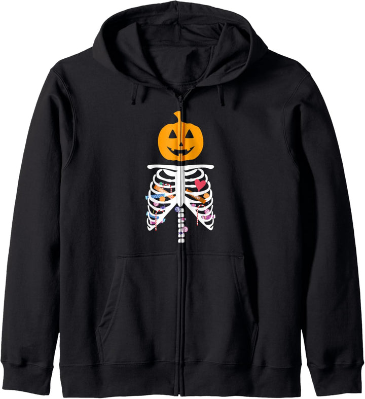 Kürbis Skelett Brustkorb X-Ray Süssigkeiten Halloween Kapuzenjacke