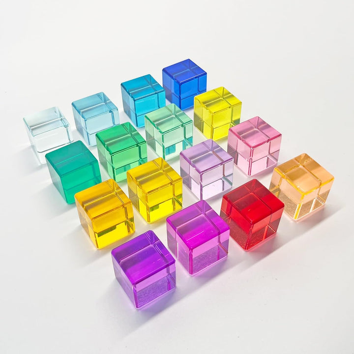 Regenbogen Jelly Blocks aus Acryl – Sensory Toys für Kinder, 16 Bunte Sensorik-Bauklötze ab 3 Jahren