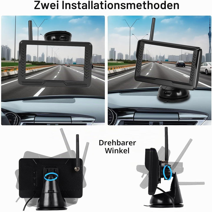 Hodozzy Digital Wireless Rückfahrkamera Set mit 5 Zoll IPS Bildschirm Monitor, AHD Reverse Camera Na