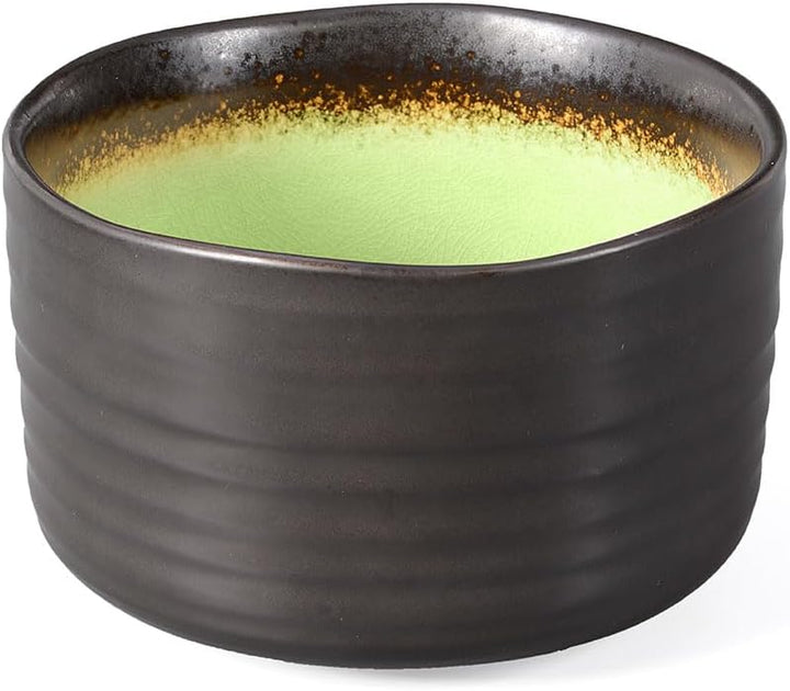 Matcha-Set 4-teilig, bestehend aus 2 Matchaschalen anthrazit/grün mit Craquelé-Muster, Matchalöffel