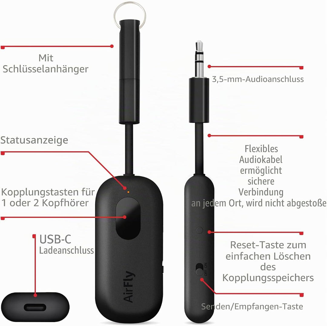 Twelve South AirFly Pro Bluetooth Wireless Audio Transmitter/Receiver für bis zu 2 AirPods/Wireless