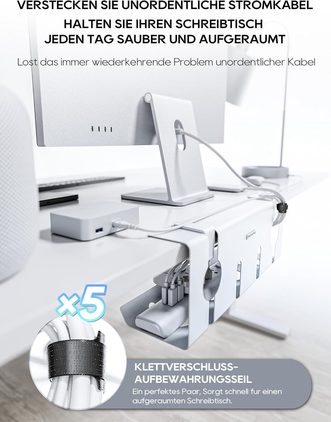NODOCA Kabelmanagement unter dem Schreibtisch, Ohne Bohren Untertisch Kabelmanagement, Kabelkanal Sc