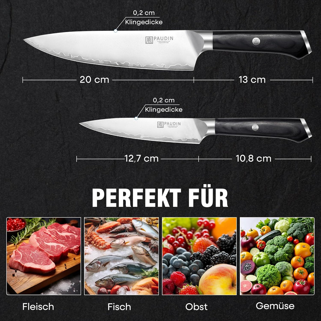 PAUDIN Messerset 2 teilig Küchenmesser Set Kochmesser 20 cm und Allzweckmesser 12,7 cm profi scharf