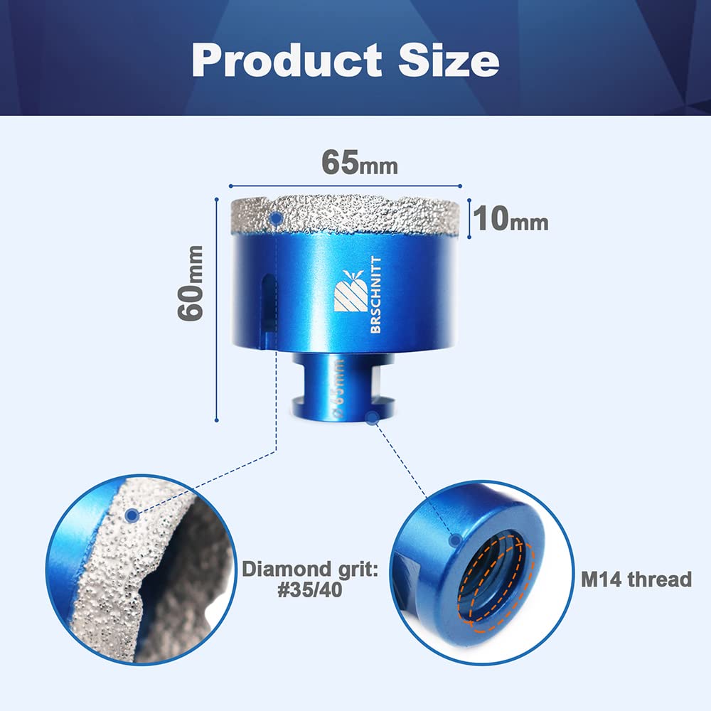 Diamant Fliesenbohrer 65mm - M14 Diamantbohrer Lochsäge für Fliesen Porzellan Keramik Marmor Granit