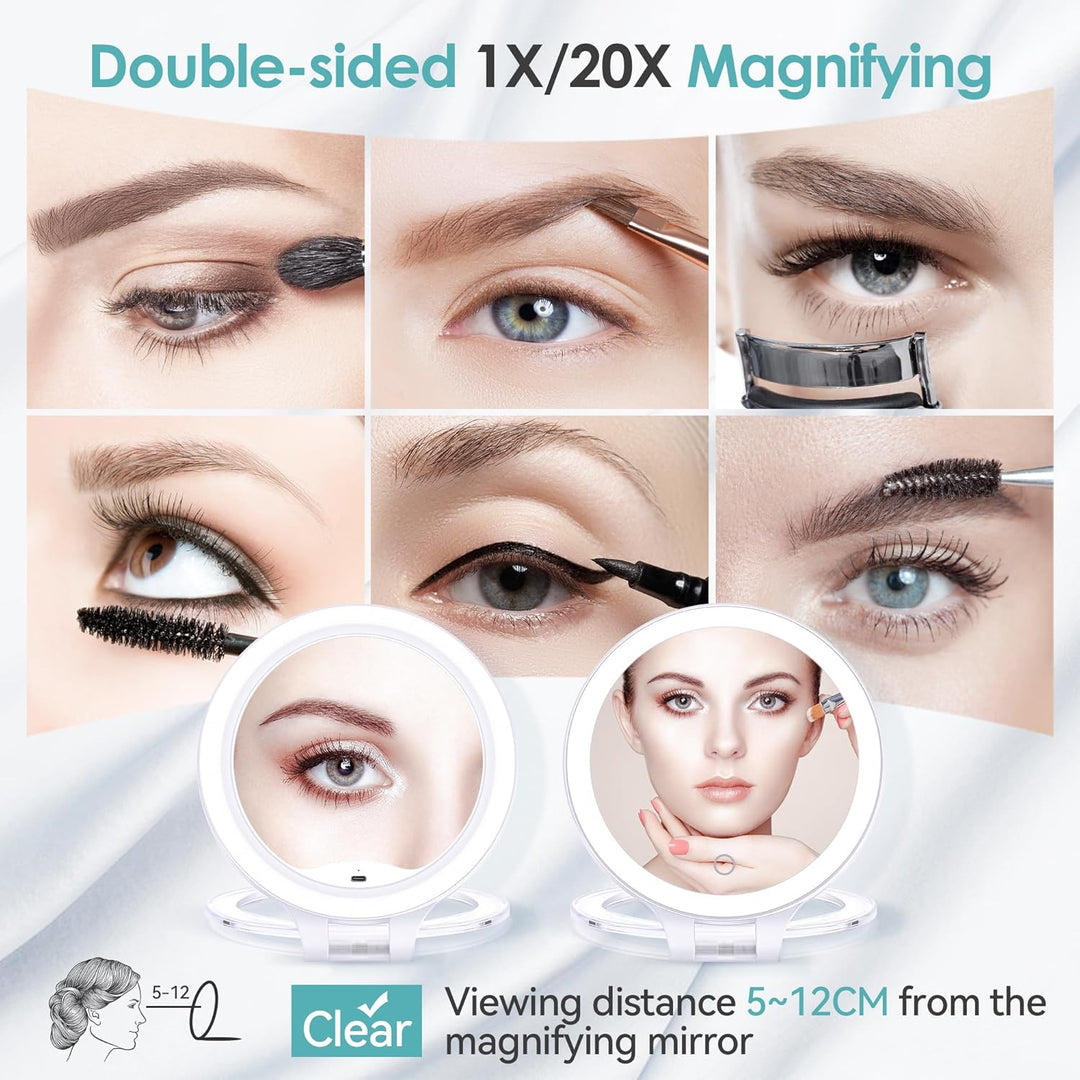 B Beauty Planet Kosmetikspiegel mit Beleuchtung 20fach,doppelseitiger 1x/20x kompaktspiegel,mit vers